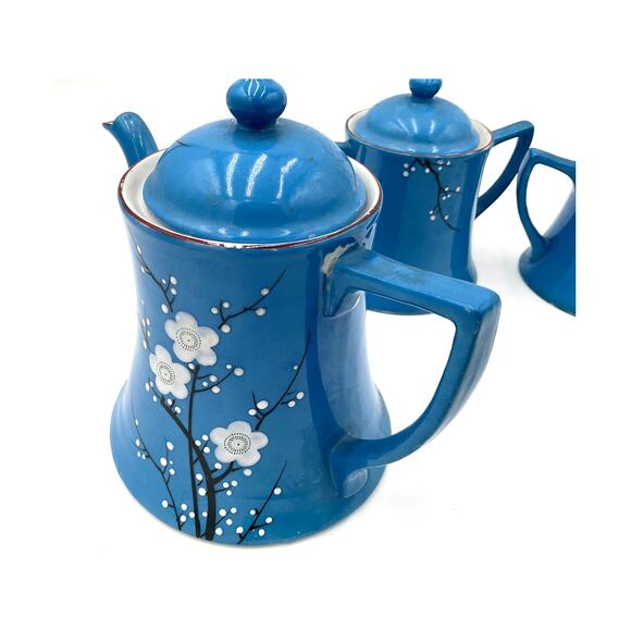 Made in Japan White Cherry Blossom Tea Set in Robins Egg Blue - Picture 3 of 8